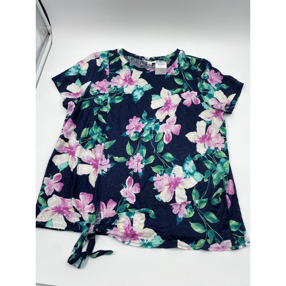 J.Jill Love Linen Navy Blue‎ Flower Size Large NWT